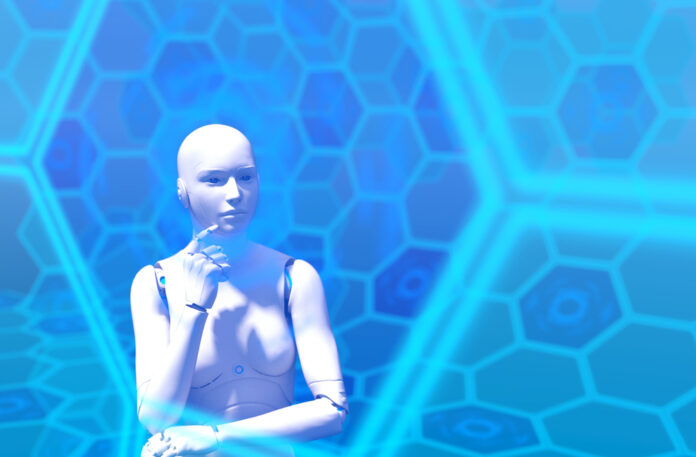 Artificial intelligence,3d illustration of robot in virtual real